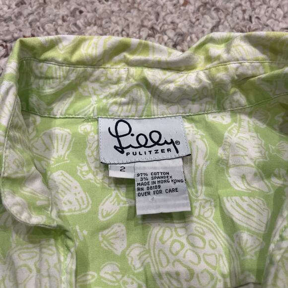 Vintage Lilly Pulitzer Wrap Sleeveless Top Sz 2 Green Sea Creature Resortwear - Picture 6 of 6